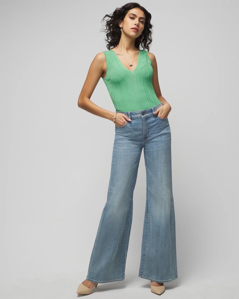 Petite High Rise Everyday Soft Denim Wide Leg Pants